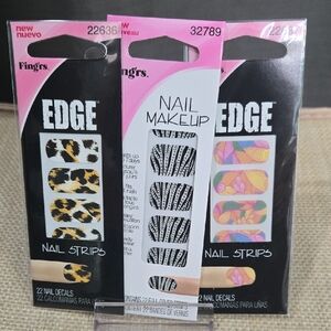 edge Nail Strips Trio — Black, Pink, Yellow Patterns